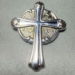 Vintage Gorham Sterling Silver & Gold Vermeil "Footprints" Cross Pendant